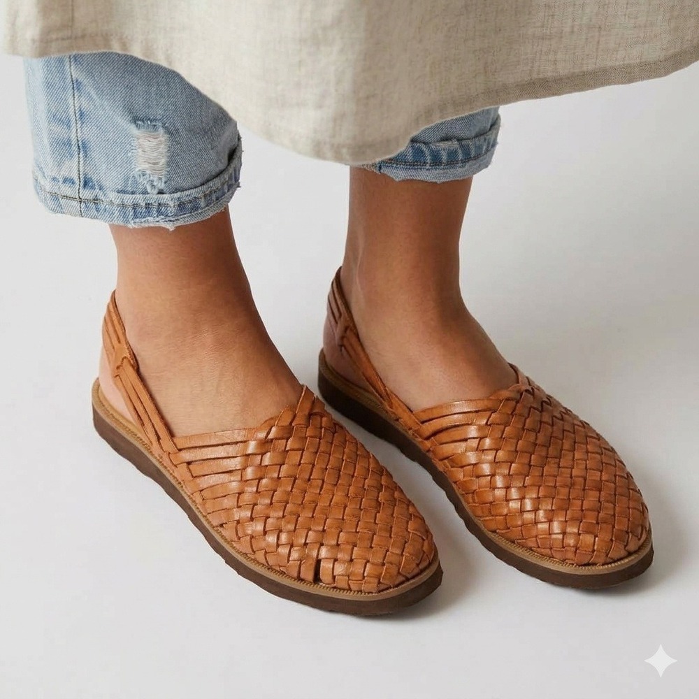Sam&Libby Huarache Sandals Women 8 Brown Good Woven Leather Slingback Flat